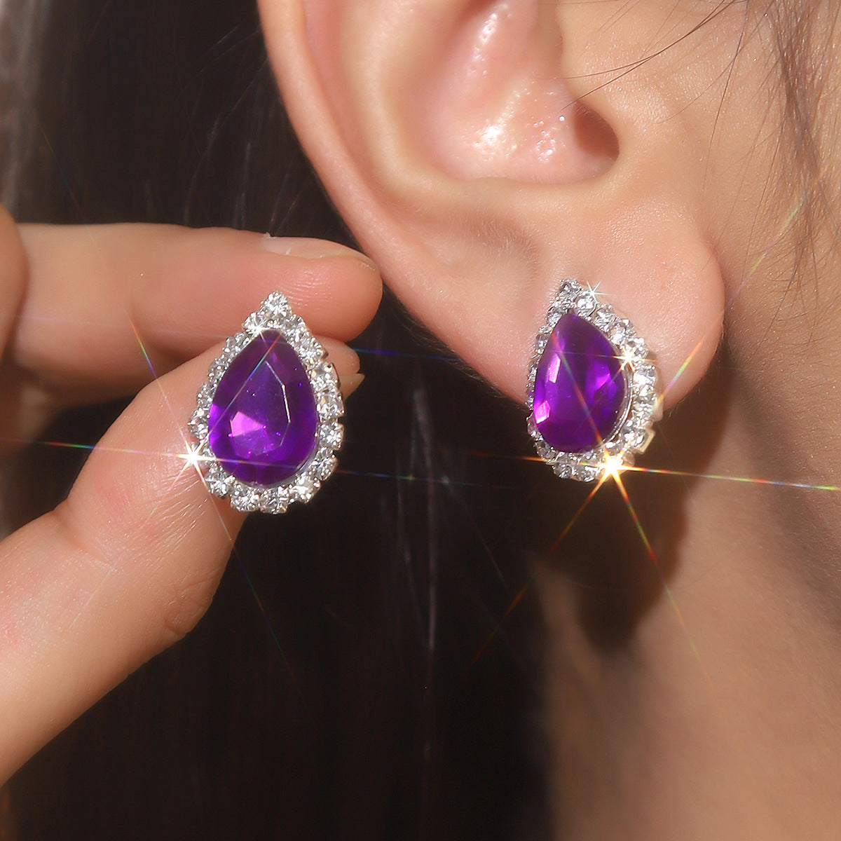 Explosions All Copper Earrings Drop Ruby Rhinestone