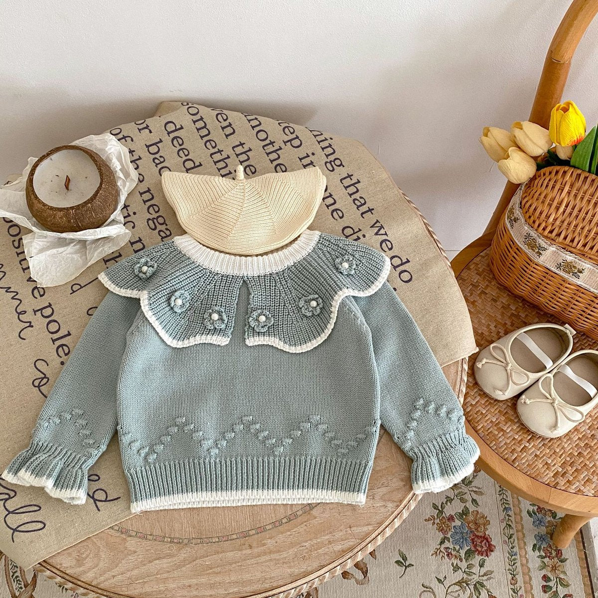 Baby Toddler Handmade Ruffle Collar Pullover Sweater