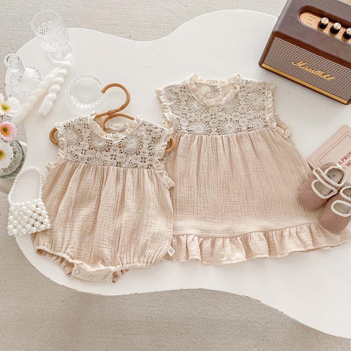 Baby Waffle Lace Romper