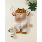 Baby Waffle Strip Short Sleeve Rompers