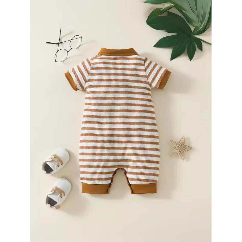 Baby Waffle Strip Short Sleeve Rompers