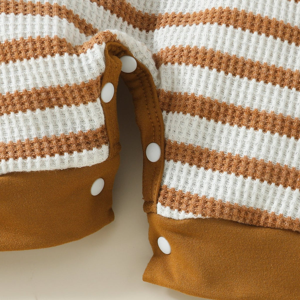 Baby Waffle Strip Short Sleeve Rompers