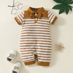 Baby Waffle Strip Short Sleeve Rompers