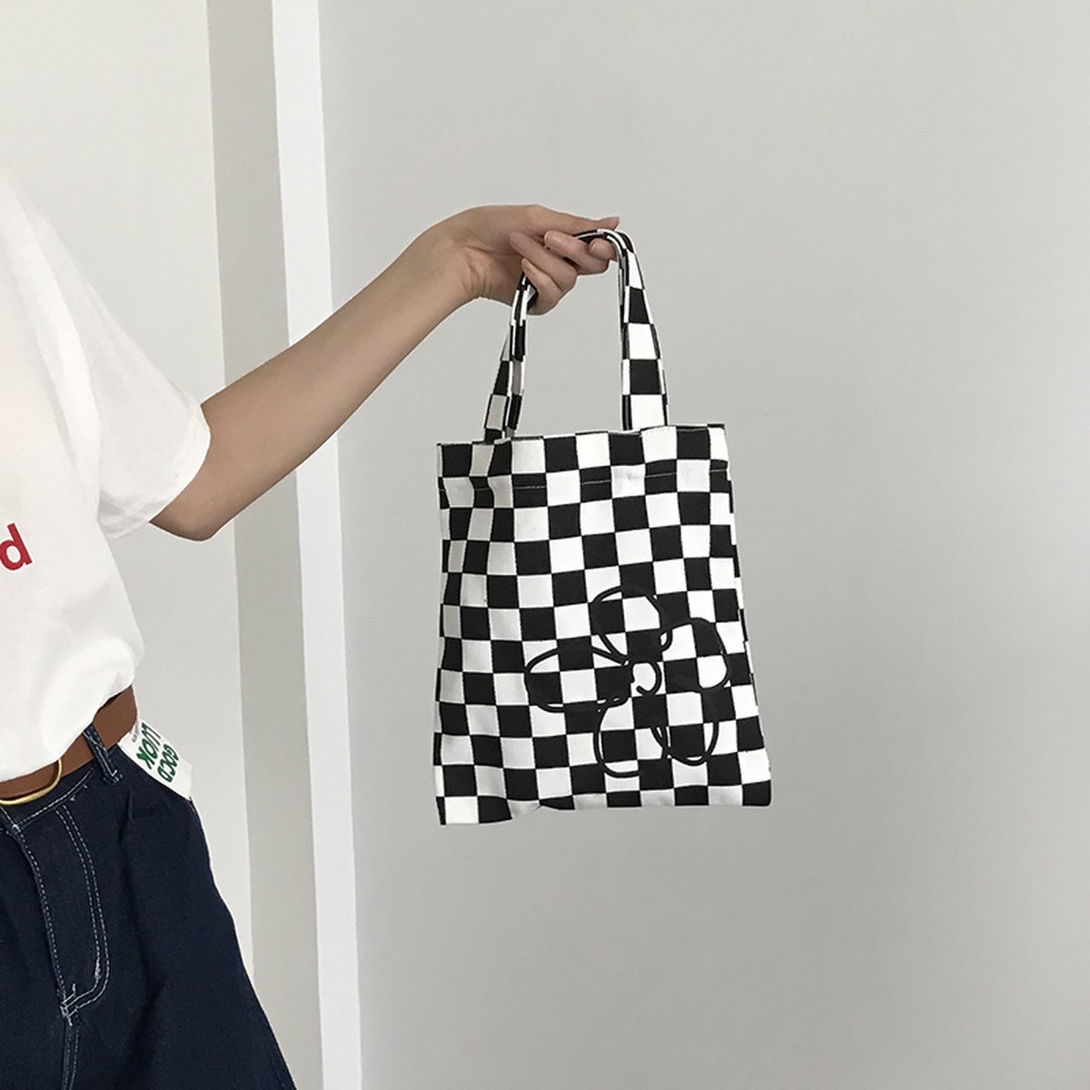 Black White Small Handbag Canvas