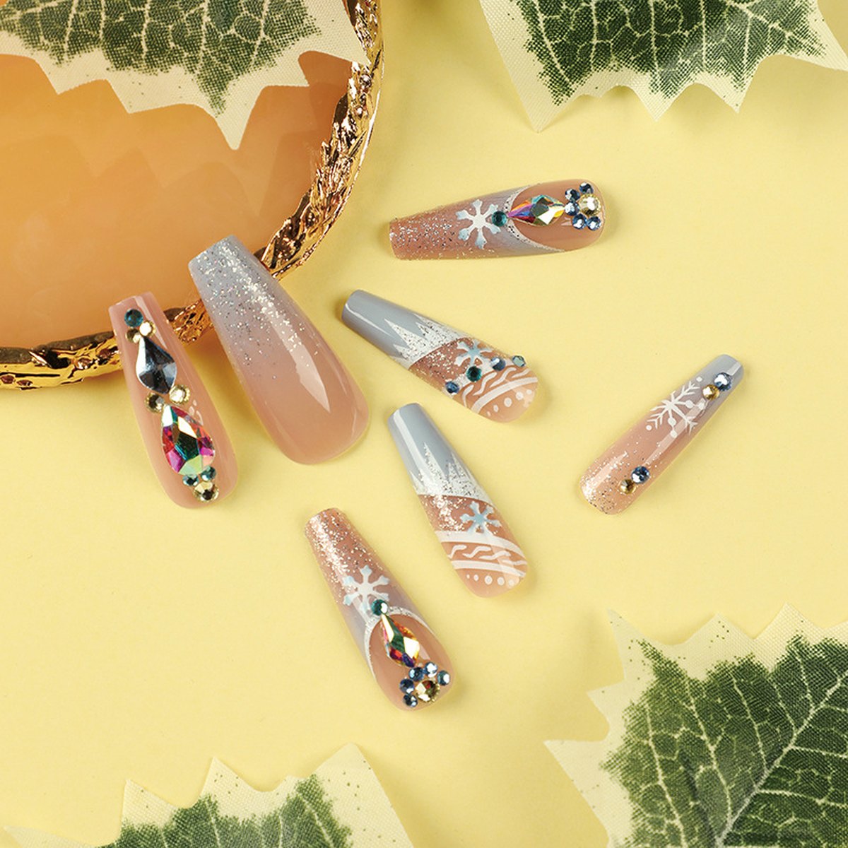 Blue Snowflake Press-On Nails