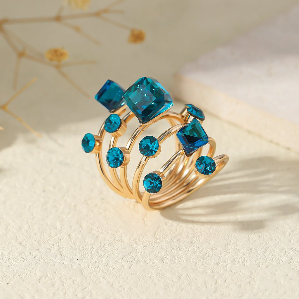 Boho Stackable Gemstone Rings Set Colorful Crystal