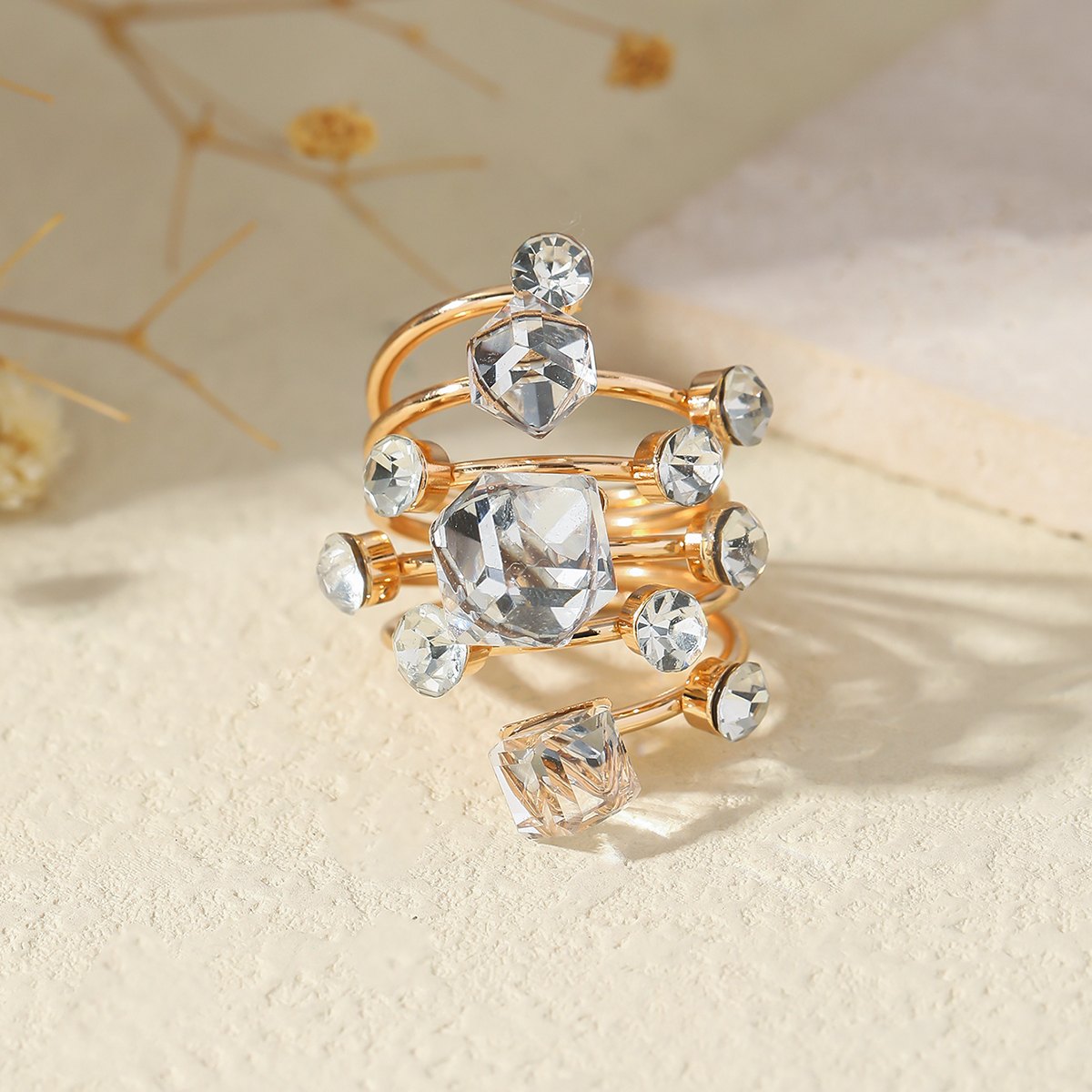Boho Stackable Gemstone Rings Set Colorful Crystal