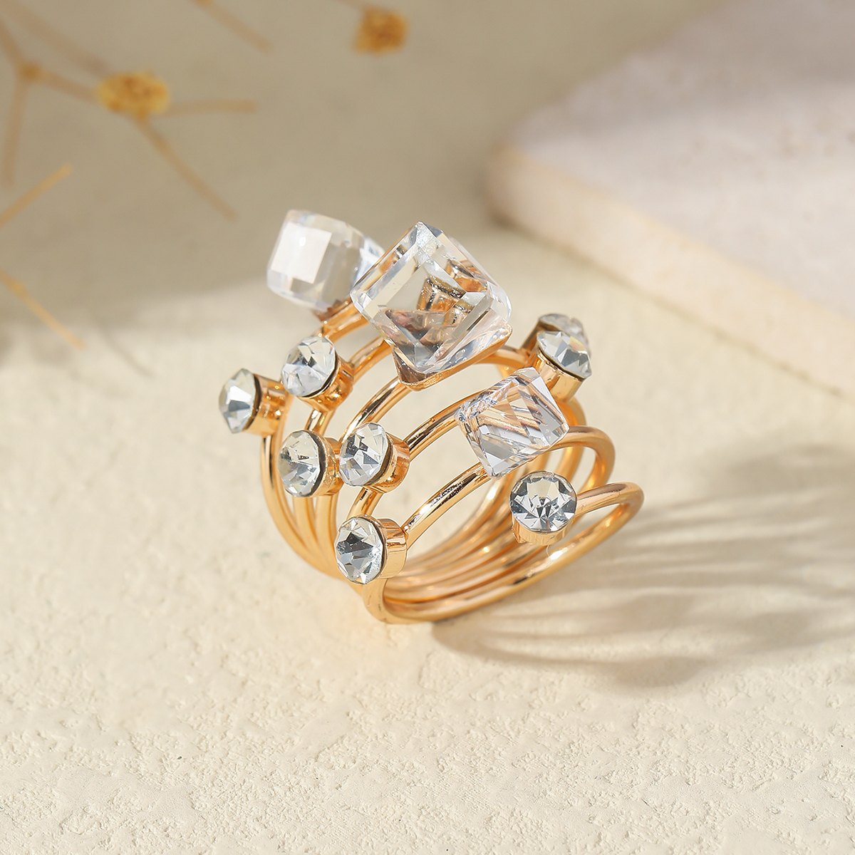 Boho Stackable Gemstone Rings Set Colorful Crystal