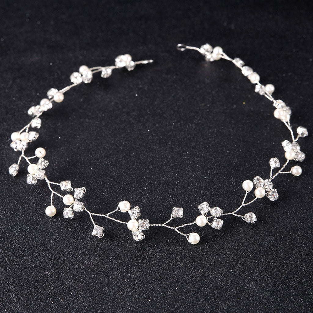 Bride Hair Accessories Pearl Rhinestone Headband White