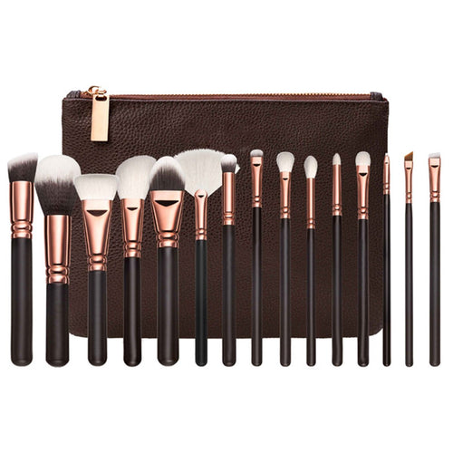 15-Piece Rose Gold Brush Set with Bag