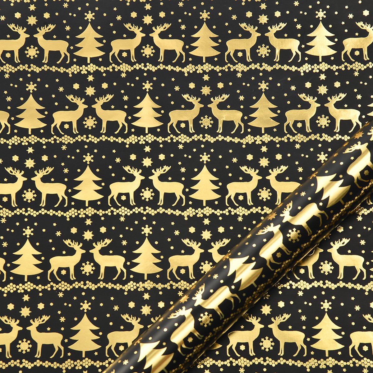 Black & Gold Christmas Wrapping Paper, 50 x 70 cm