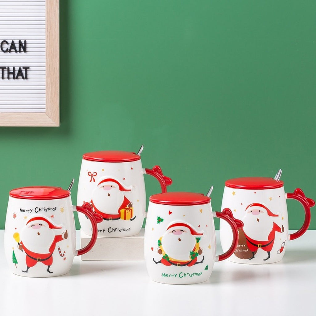 Christmas Ceramic Mug with Lid & Spoon