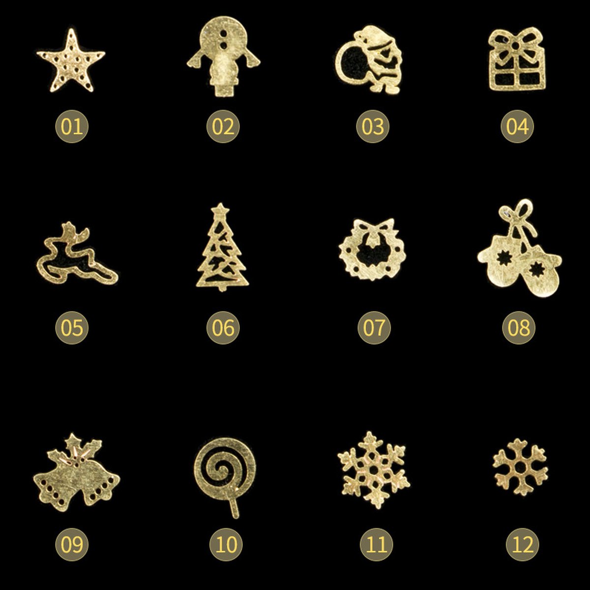 Gold Christmas Nail Art Decorations