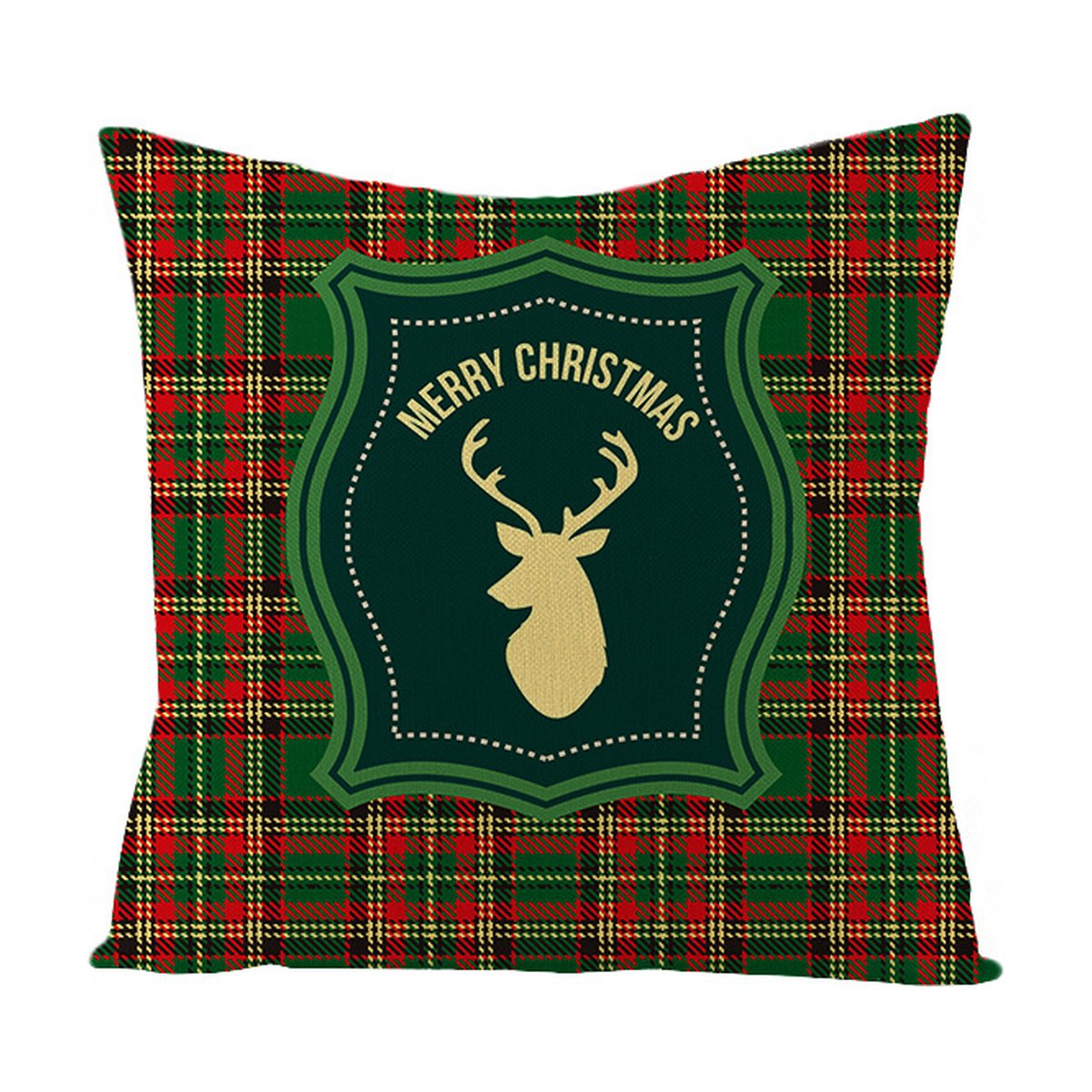 Green Linen Christmas Cushion Cover, 45 x 45 cm