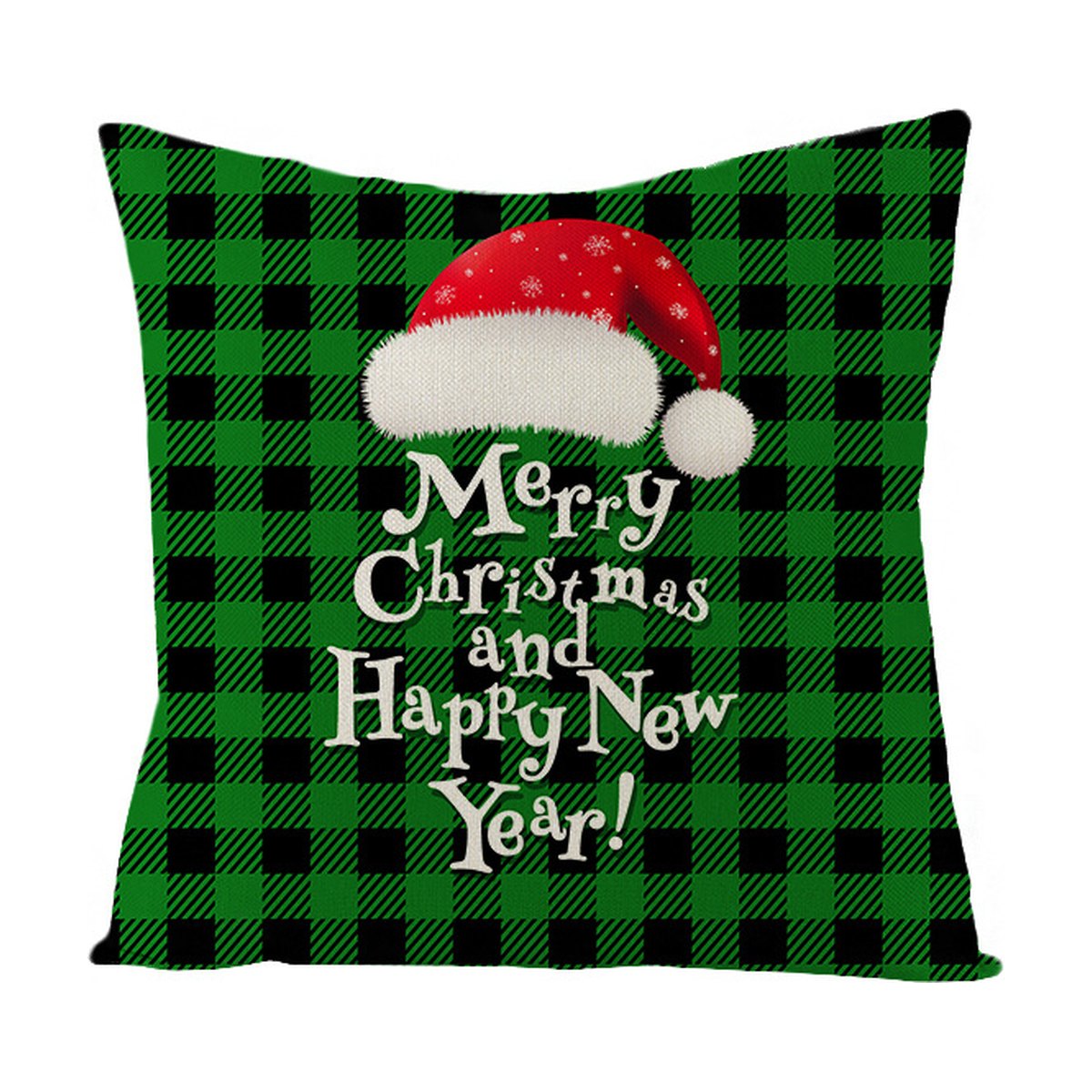 Green Linen Christmas Cushion Cover, 45 x 45 cm