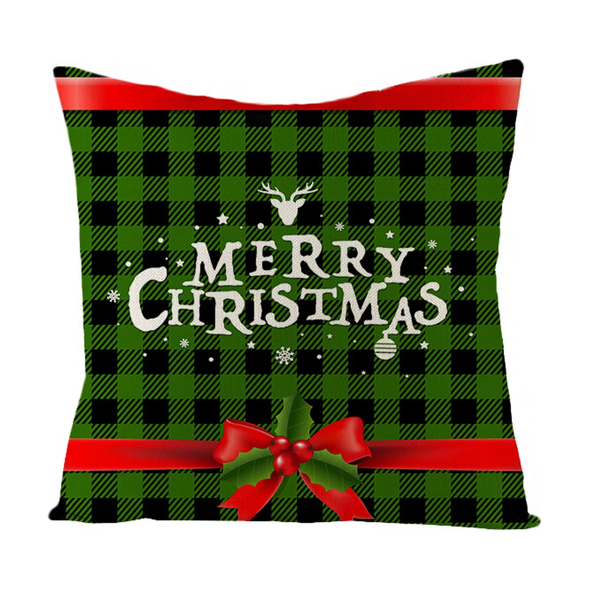 Green Linen Christmas Cushion Cover, 45 x 45 cm