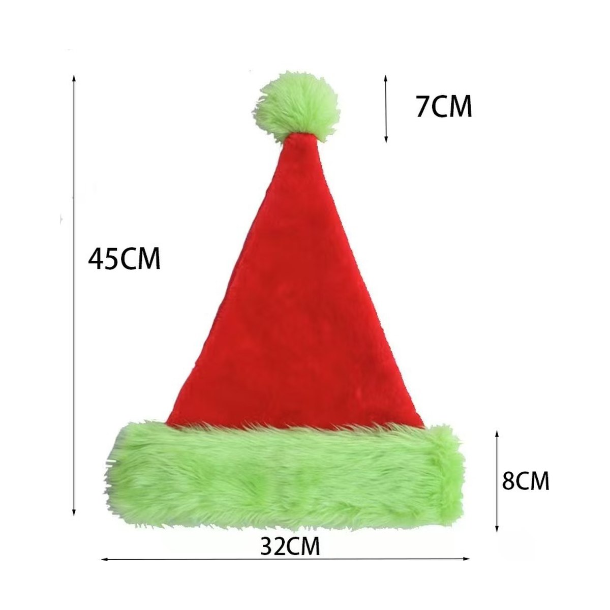 Green Plush Christmas Hat, 32 x 45 cm
