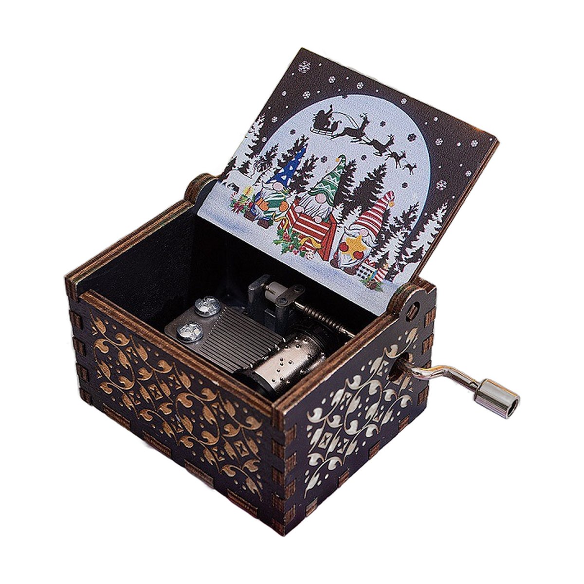 Hand-Crank Wooden Christmas Music Box