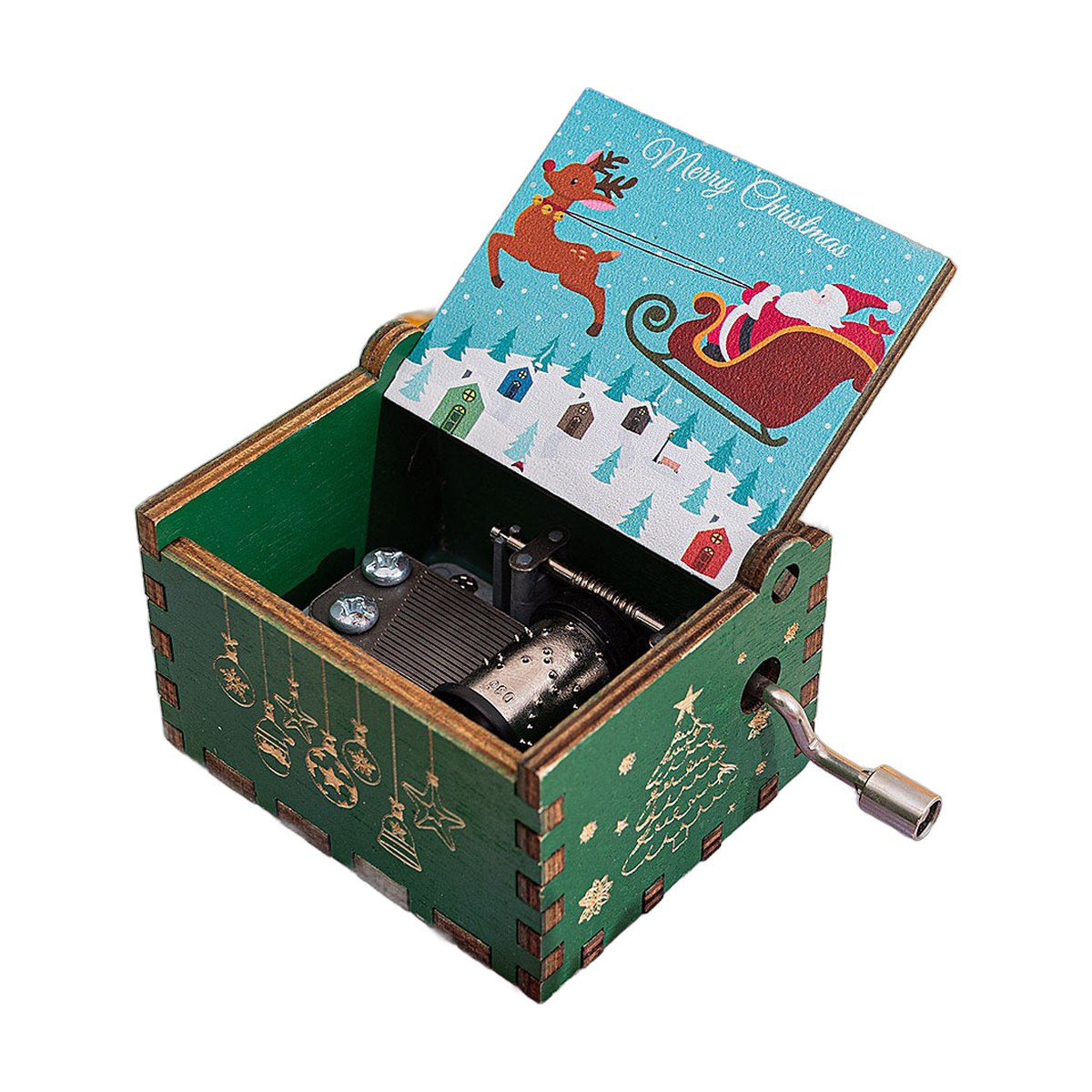Hand-Crank Wooden Christmas Music Box