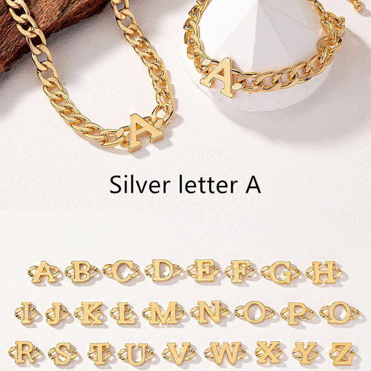 Initial Necklace & Bracelet Set