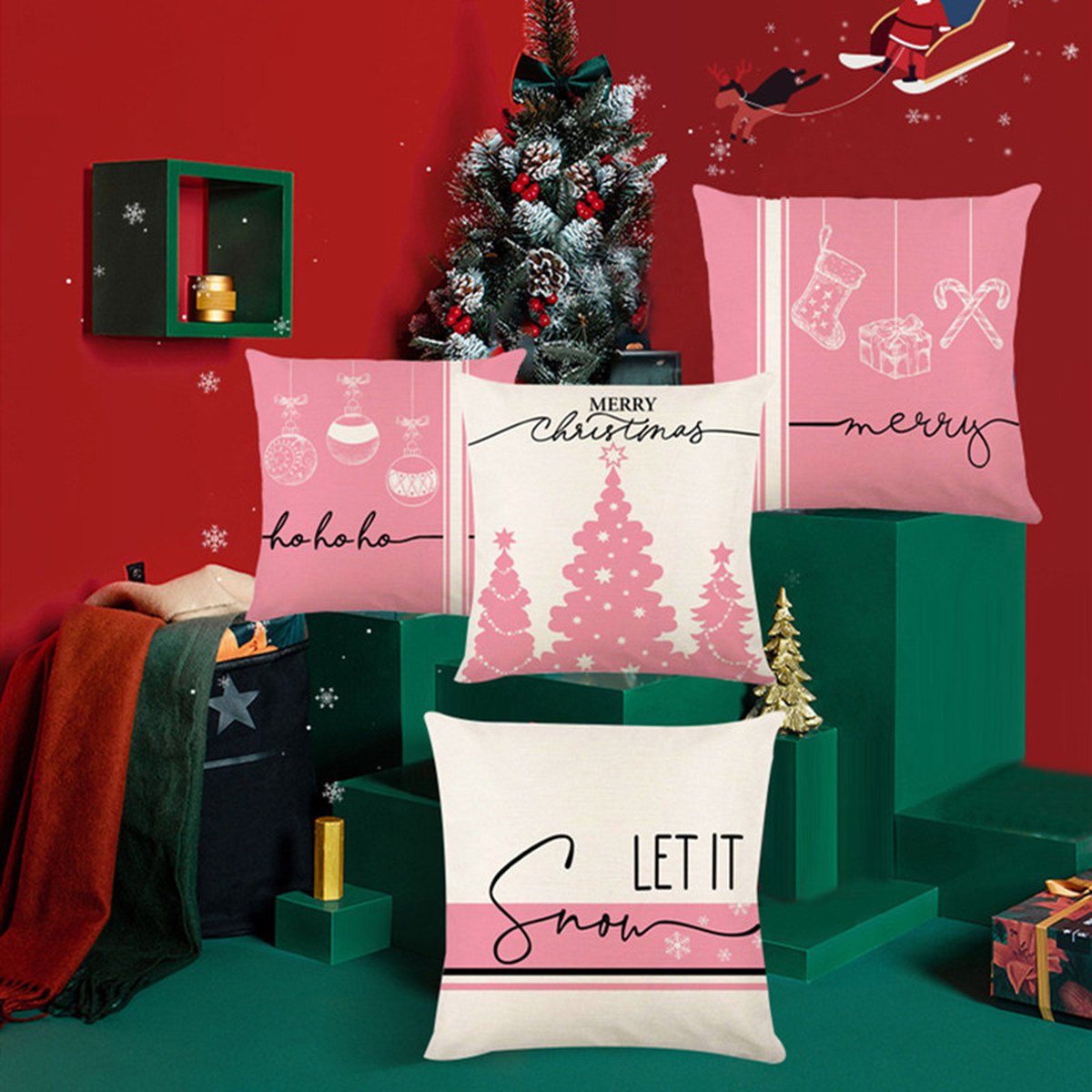 Linen Christmas Cushion Cover, 45 x 45 cm