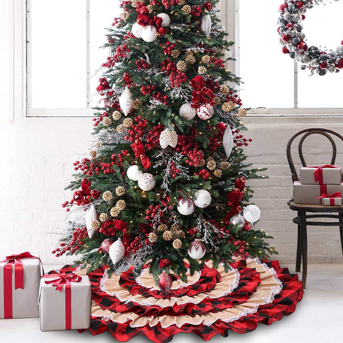 Pleated Linen Christmas Tree Skirt