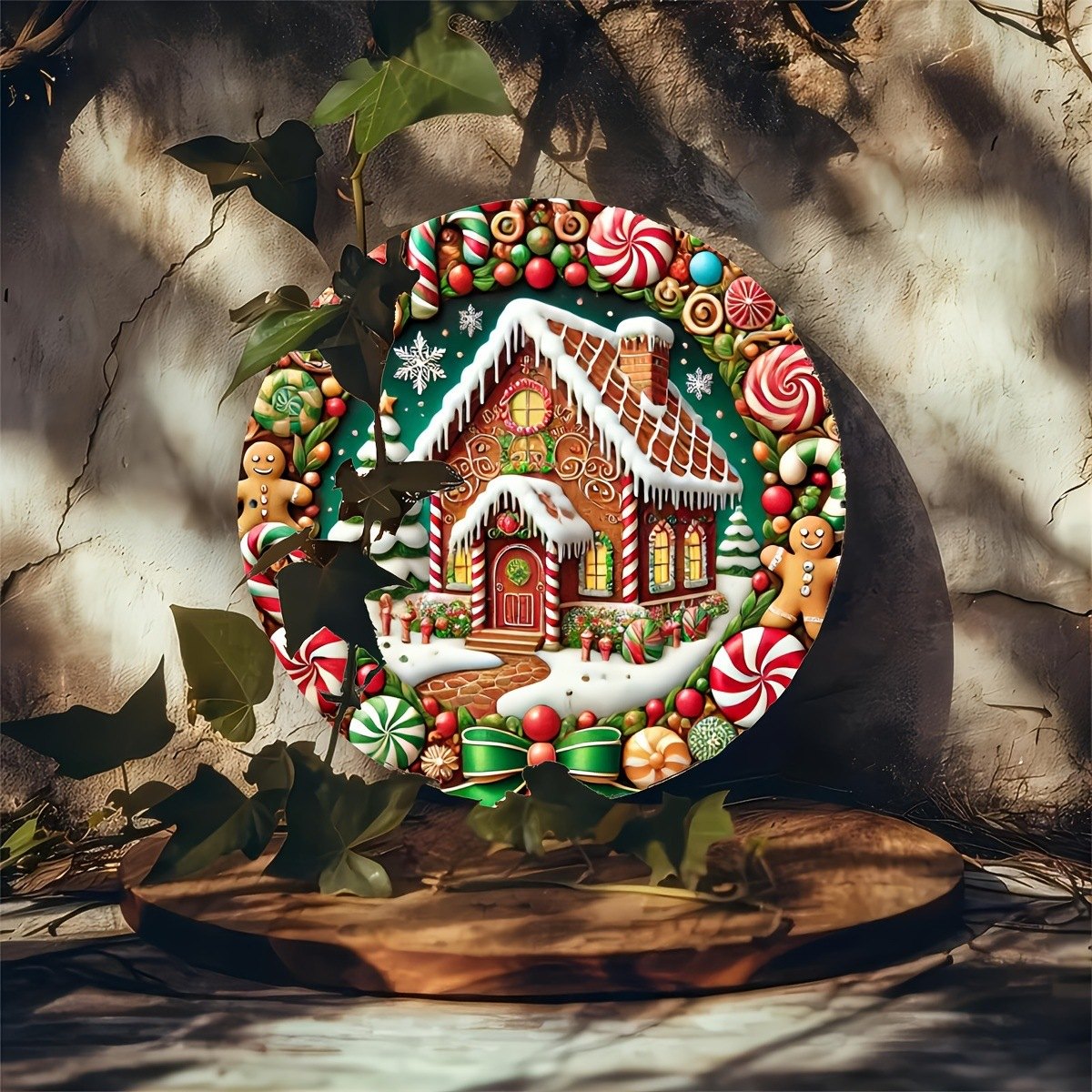 Round Wooden Christmas Door Sign, 20 cm