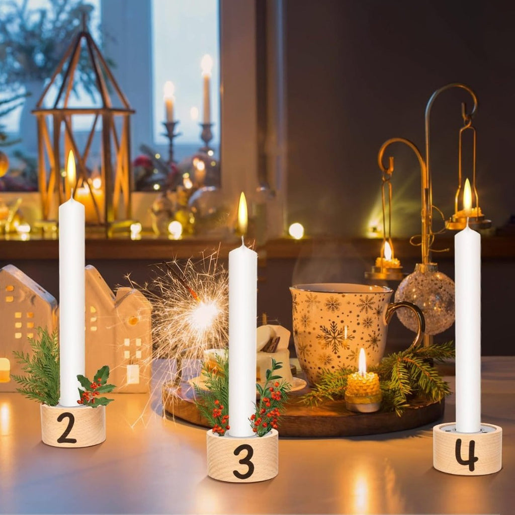Wooden Advent Candle Holders with Numbers (Set of 4)