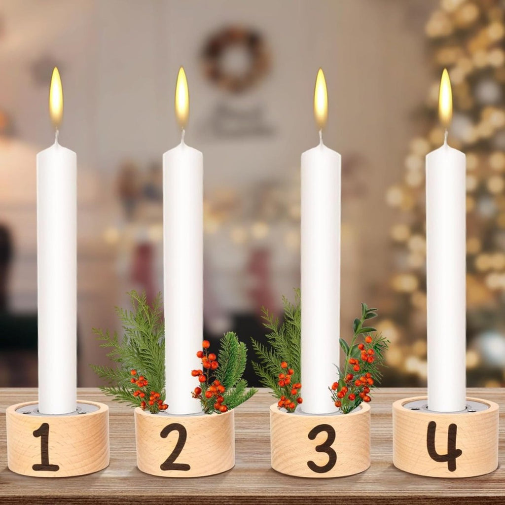Wooden Advent Candle Holders with Numbers (Set of 4)
