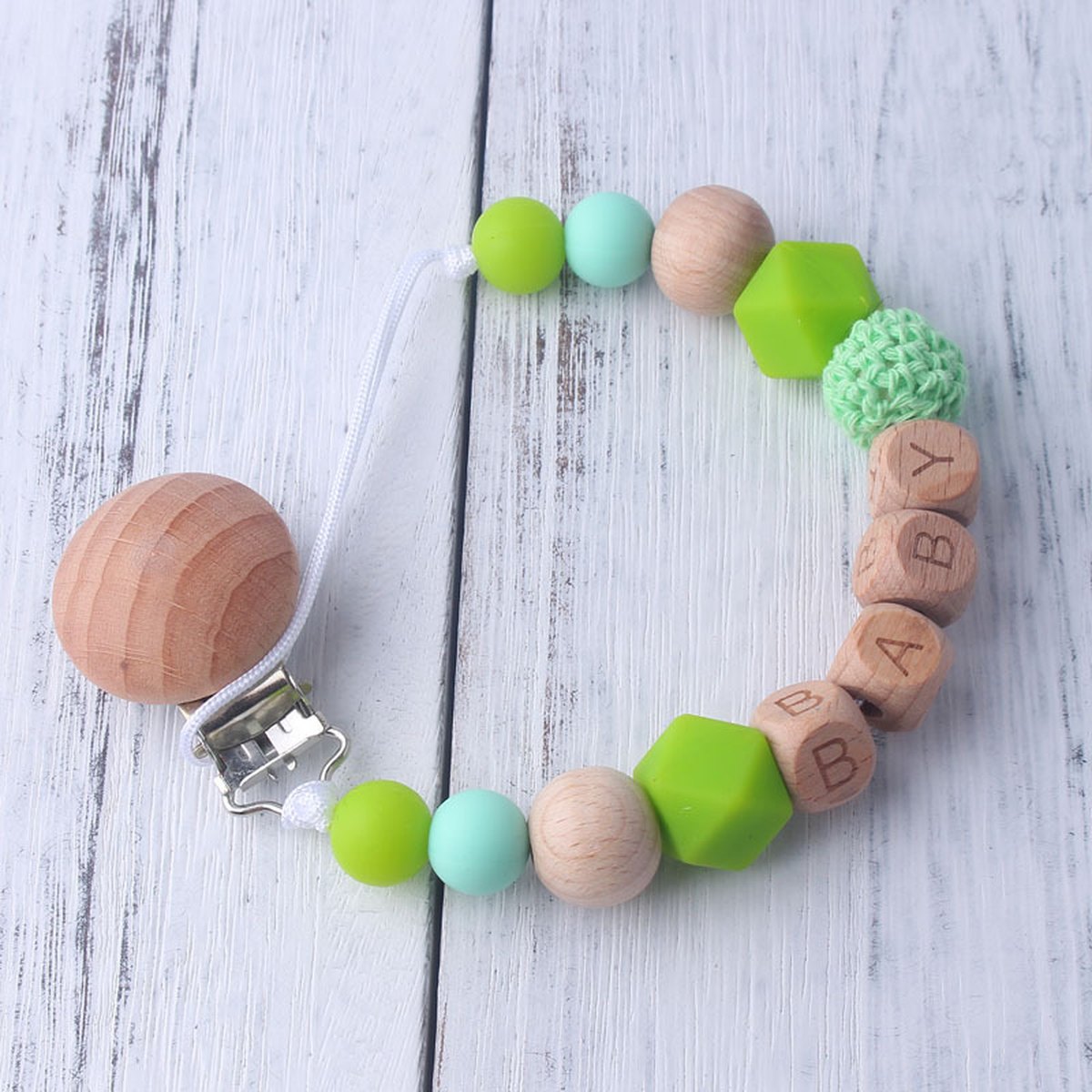 Wood & Silicone Bead Pacifier Clip