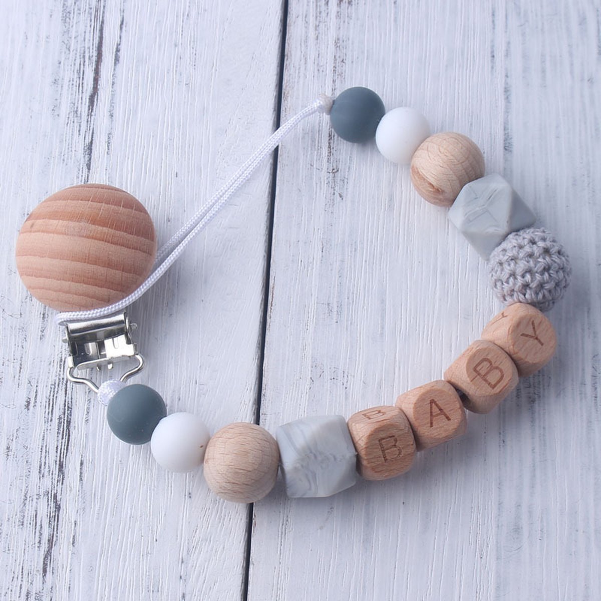 Wood & Silicone Bead Pacifier Clip