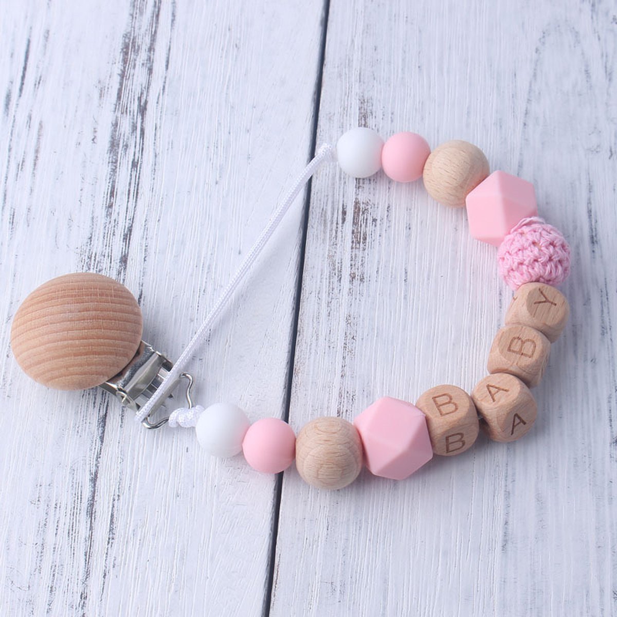 Wood & Silicone Bead Pacifier Clip