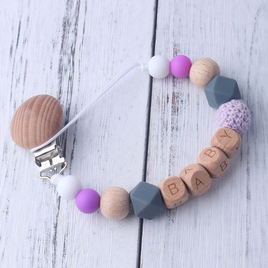 Wood & Silicone Bead Pacifier Clip