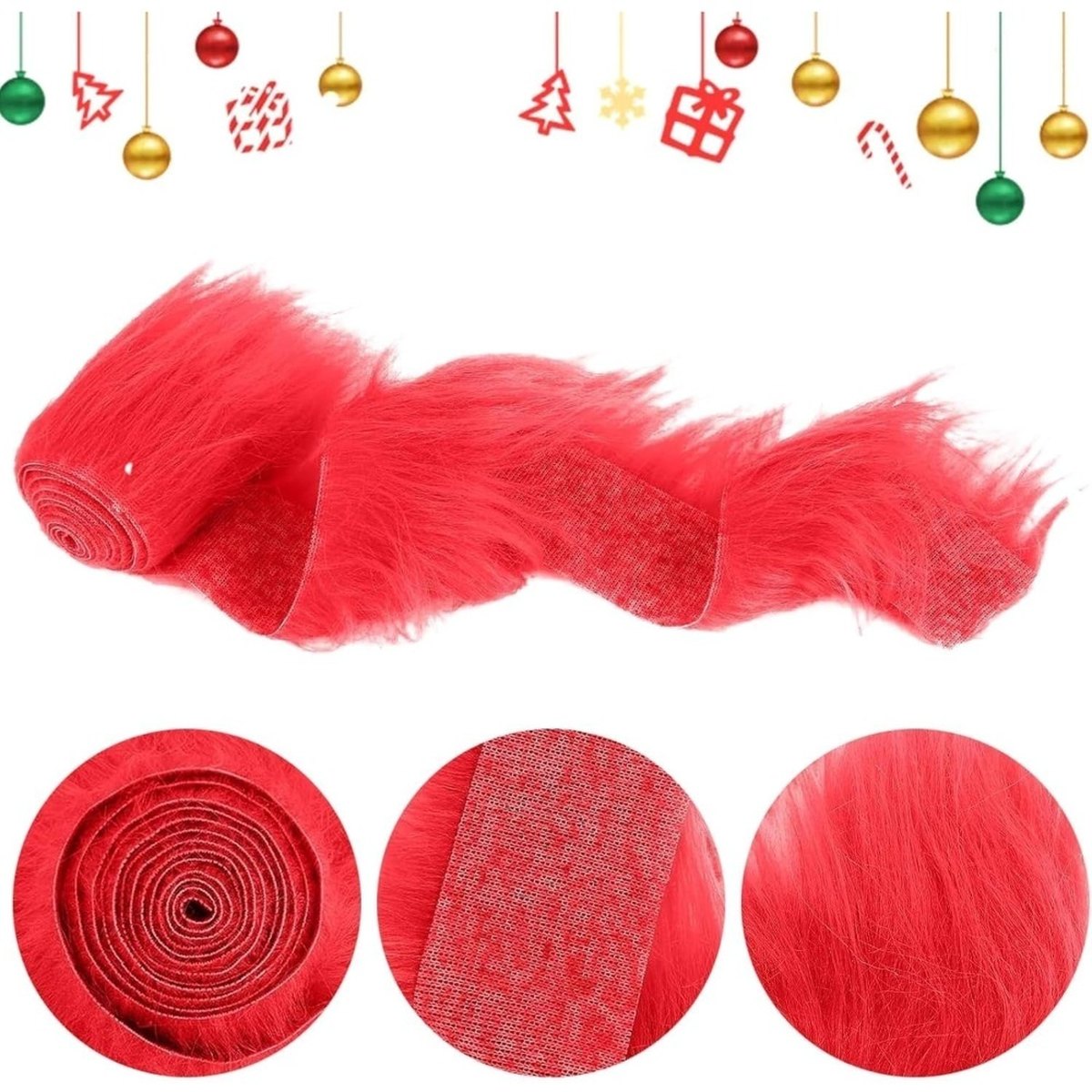 Faux Fur Christmas Ribbon, Red & Green (2 rolls)