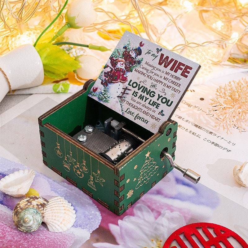 Hand-Crank Wooden Christmas Music Box