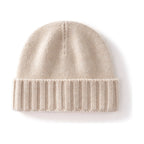 Cashmere Beanie Hat Thick Stripes Knitted Flanging