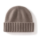 Cashmere Beanie Hat Thick Stripes Knitted Flanging