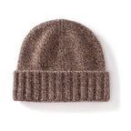 Cashmere Beanie Hat Thick Stripes Knitted Flanging