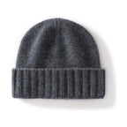 Cashmere Beanie Hat Thick Stripes Knitted Flanging