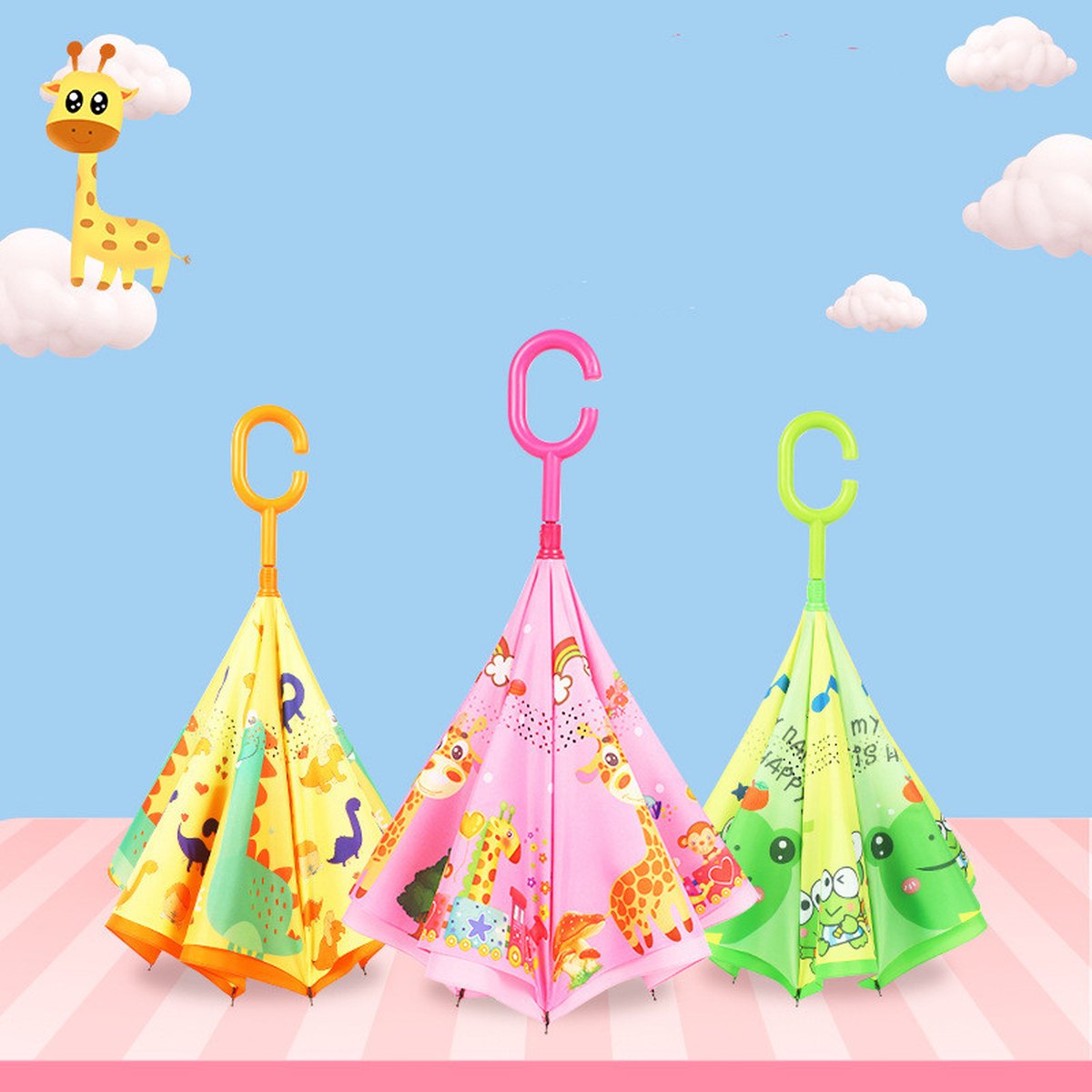 Children's Colorful Handle Reverse Umbrella Set Baby