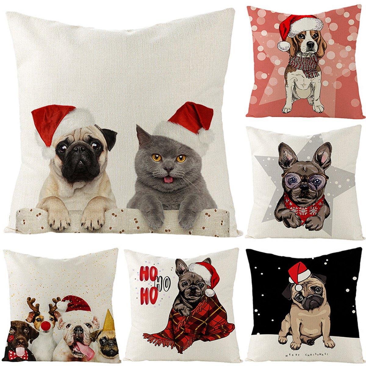 Christmas Cartoon Linen Cushion Cover