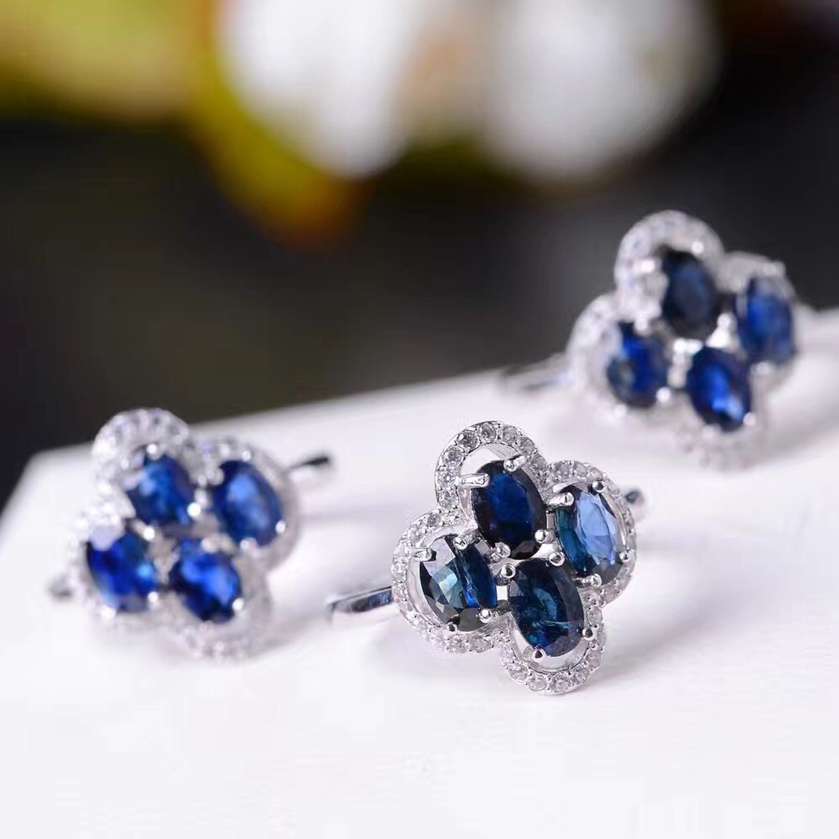 Colorful Jewelry Silver Set Natural Sapphire Ring