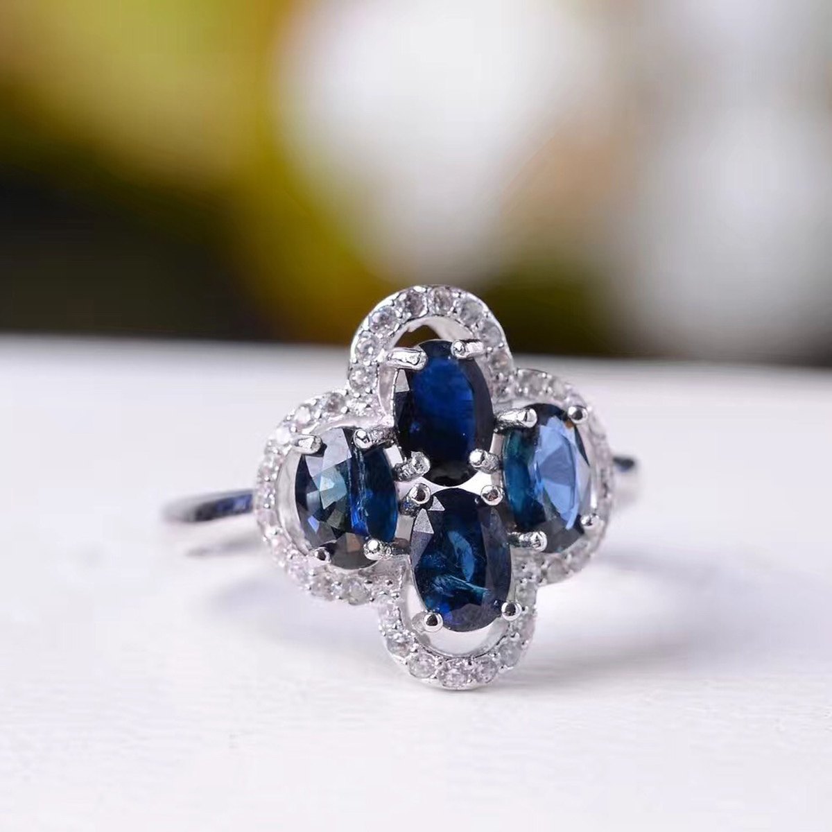 Colorful Jewelry Silver Set Natural Sapphire Ring