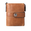 Cowhide Wallet Leather Buckle Zipper Retro