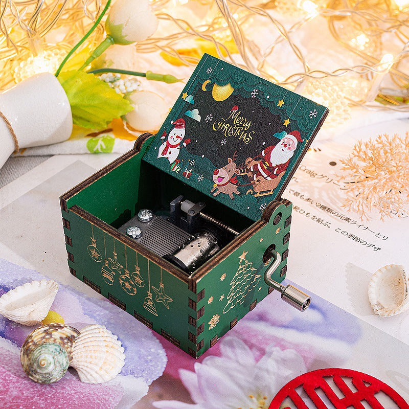 Hand-Crank Wooden Christmas Music Box