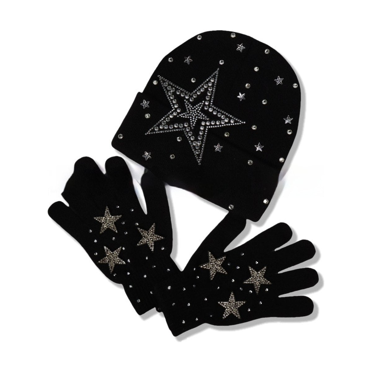 Diamond-embedded Warm Beanie Hat Wool Gloves