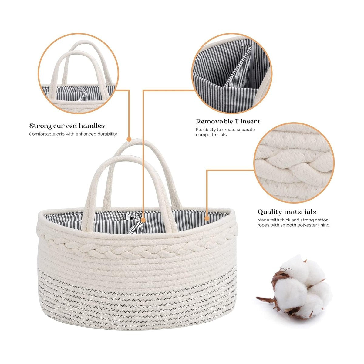 Diaper Caddy Organizer Large Cotton Rope Nursery