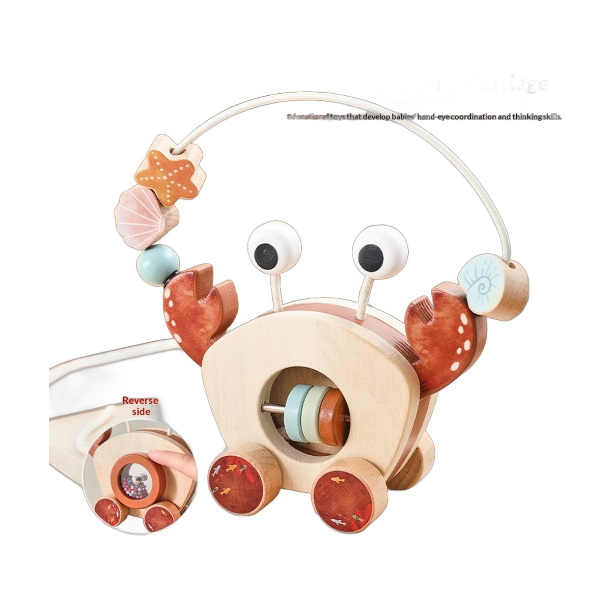 Educational Wooden Crab Pull-along Bead Toy