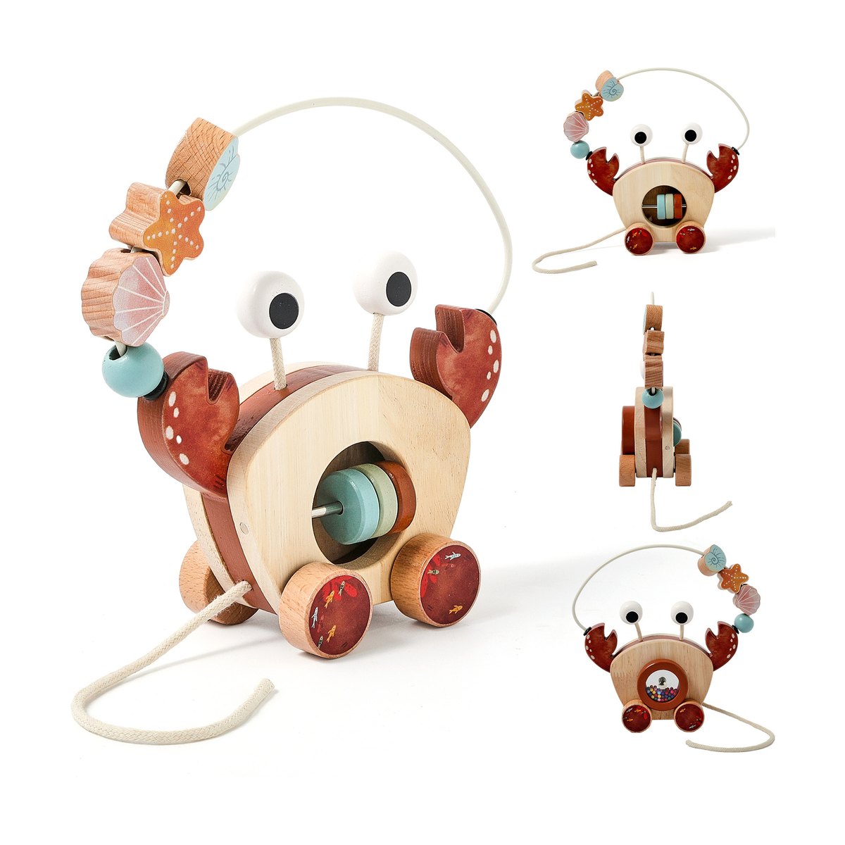 Educational Wooden Crab Pull-along Bead Toy