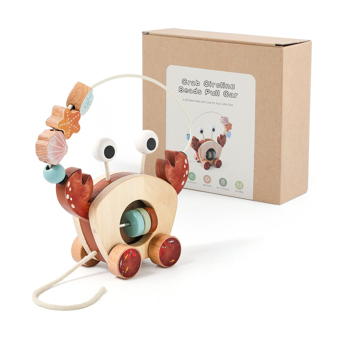 Educational Wooden Crab Pull-along Bead Toy